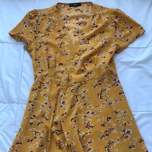 yellow floral wrap dress